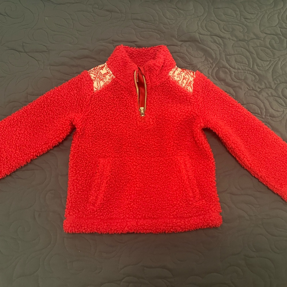 Lilly Pulitzer Red Sherpa Pullover with Printed Trim